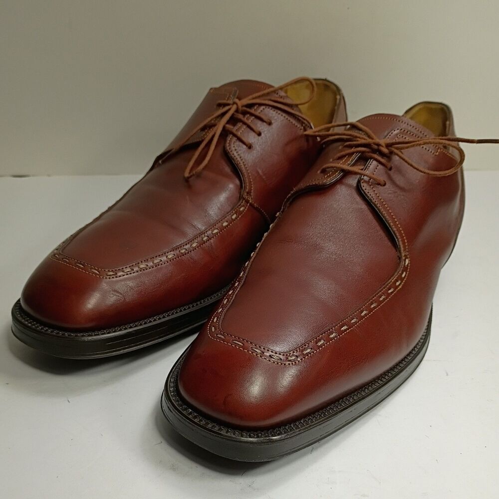SANTONI Leather Brown Apron Toe Derby Dress Shoes Rubber Soles 12 D